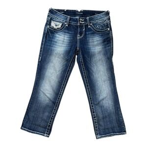 Vigoss‎ Chelsea Capri Jeans Embellished Pockets Dark Wash Denim Womens